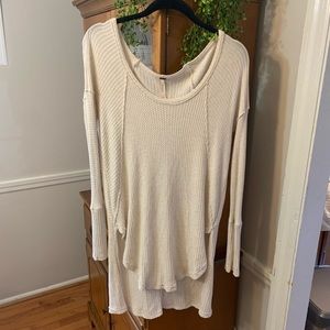 Free People Beige Oversized Lightweight Sweater